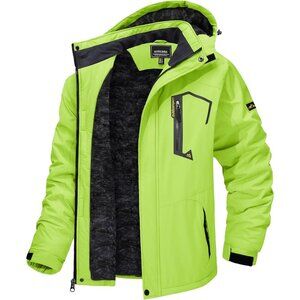 Men's #215 Bright Green Winter Ski Jacket Water Resistant Fleece Hooded Parka